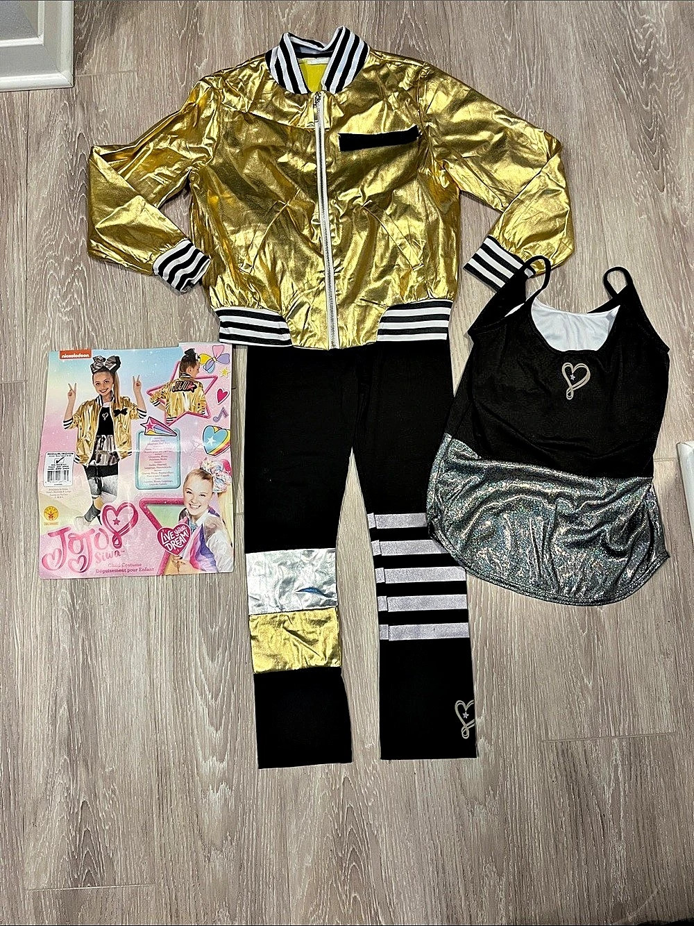 JoJo Siwa Metallic Gold Bomber Jacket & Leggings  Halloween Costume child MED